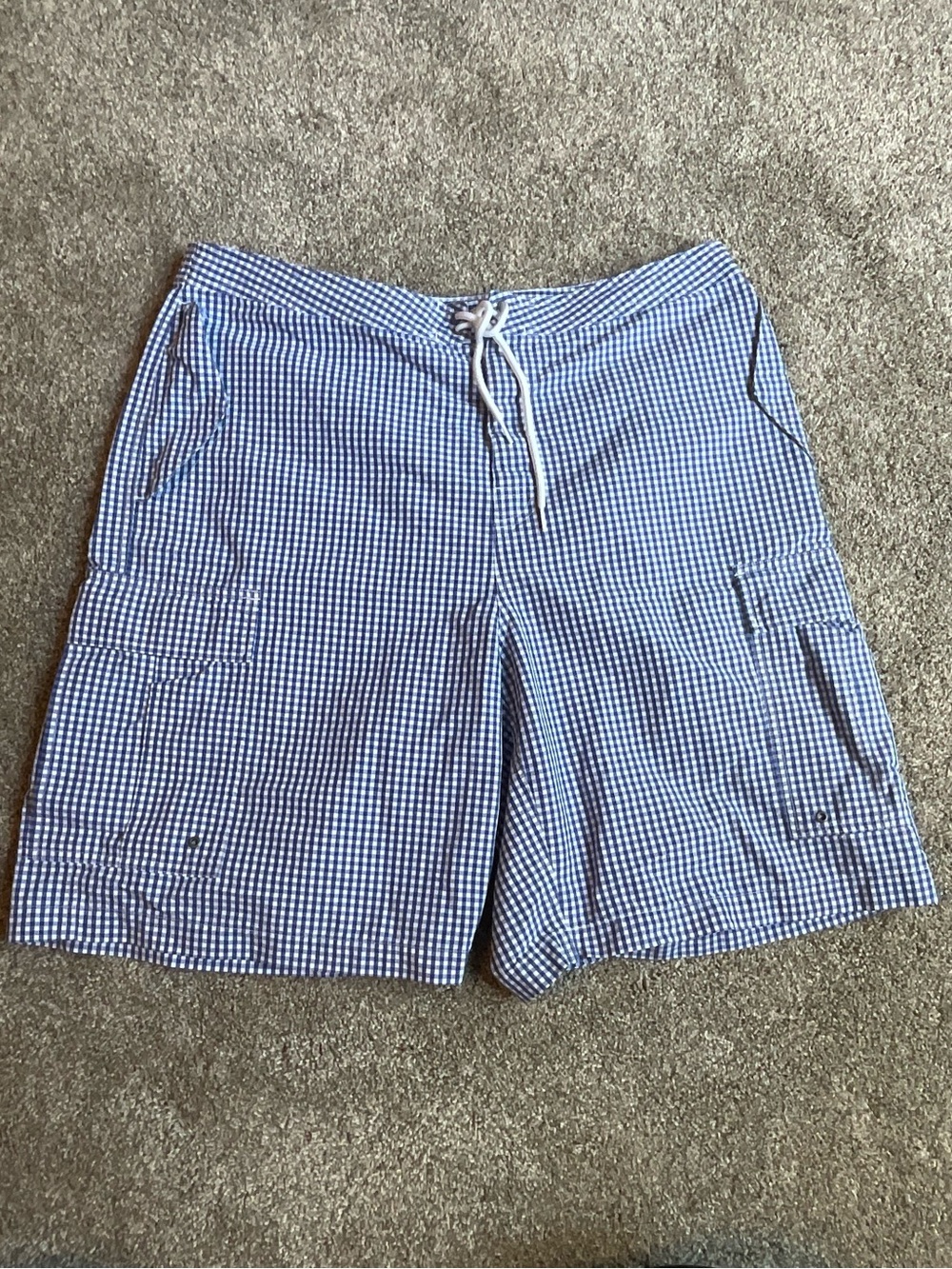 Polo by Ralph Lauren Blue White Gingham Check Cargo Shorts Plaid Size 38